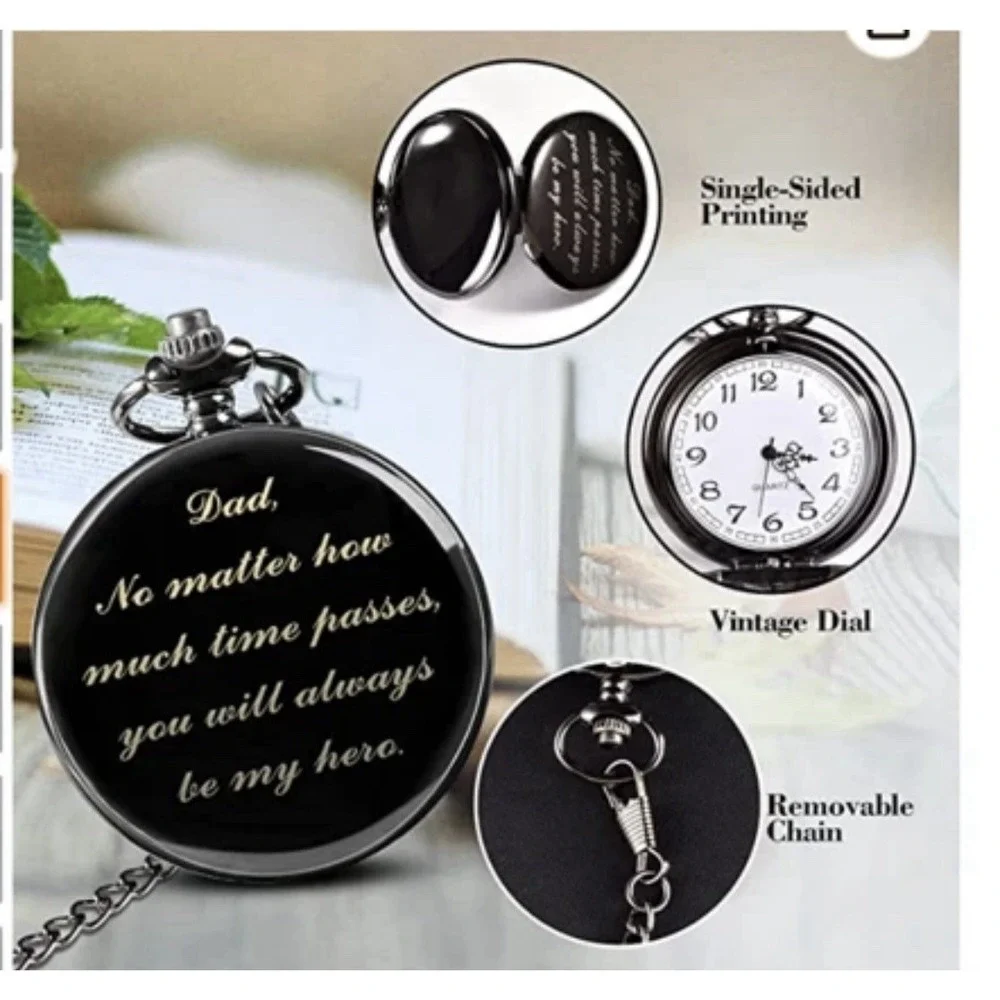Engraved Pocket Watch With Chain For‎ Dad Hero Holidays Birthdays Party's